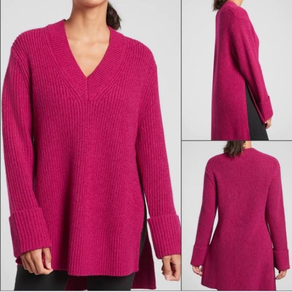 NWT Athleta Shasta V-Neck Chunky Oversized Sweater SZ XS Bright Pink NEW $149